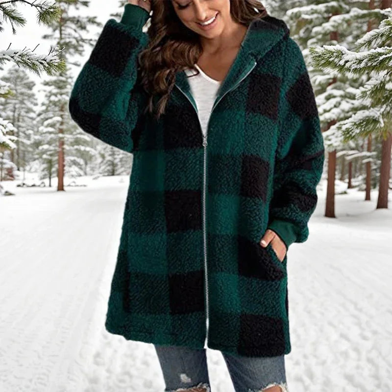 Geneve™ - Oversized Plaid Hooded Coat