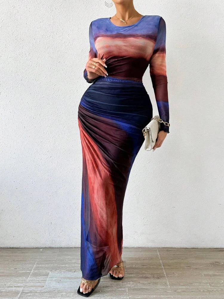 Lunette™ - Floral Print Fitted Maxi Dress