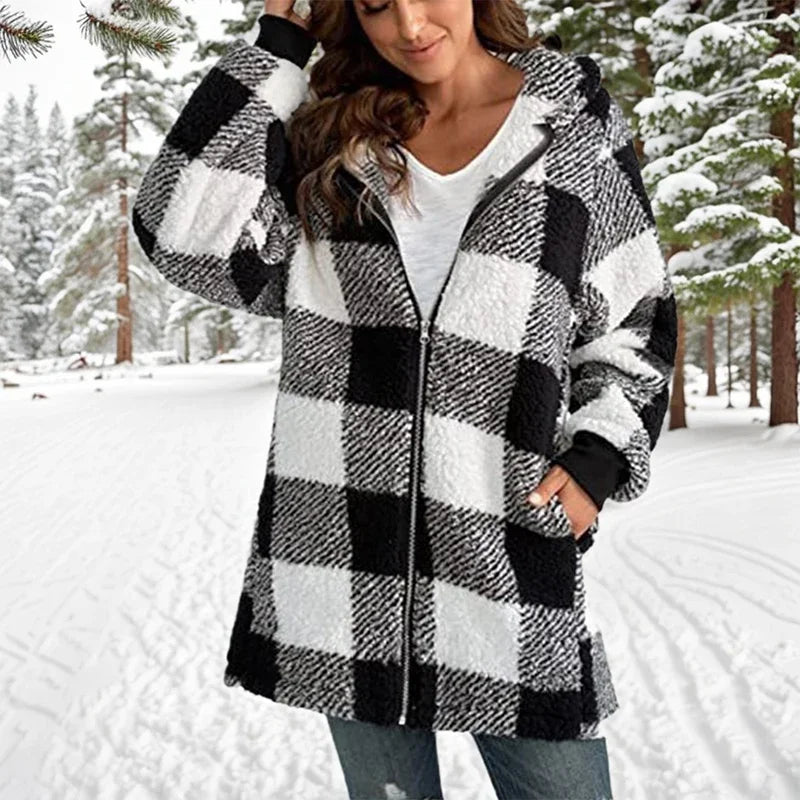 Geneve™ - Oversized Plaid Hooded Coat