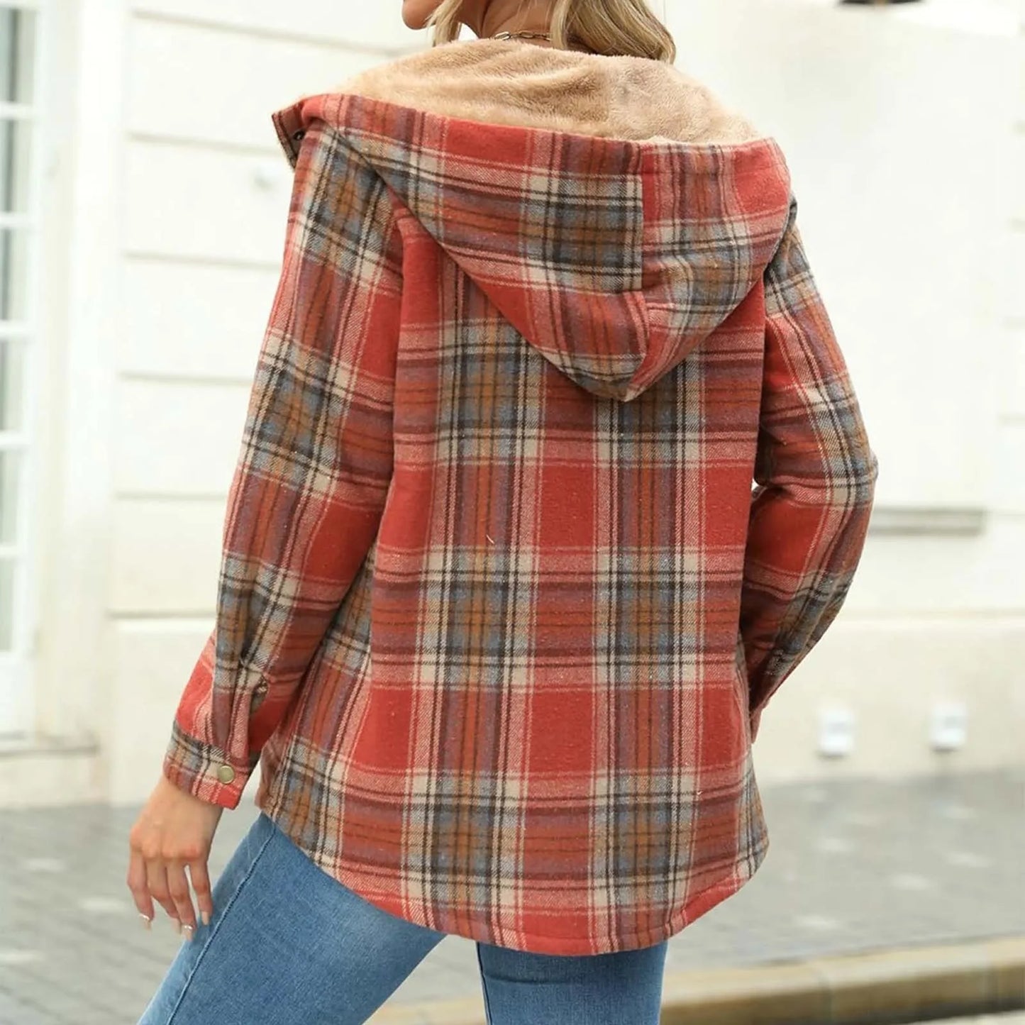 Agathe™ - Fleece Lined Plaid Jacket with Hood