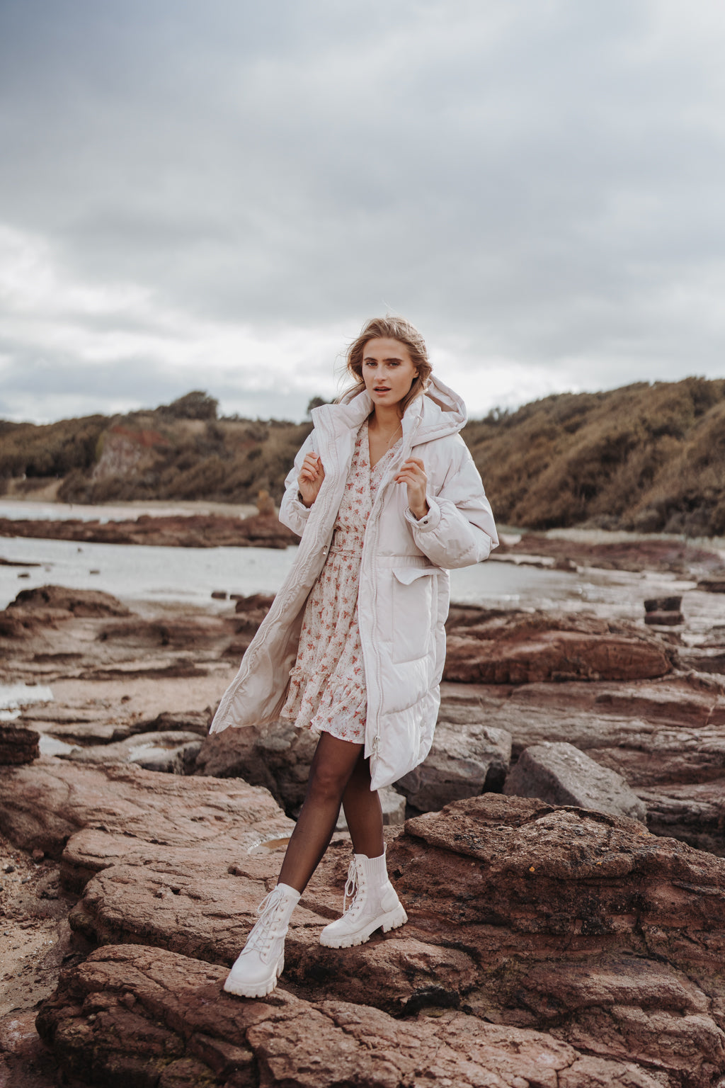 Lonneke™ - Women's Long Down Coat with Hood