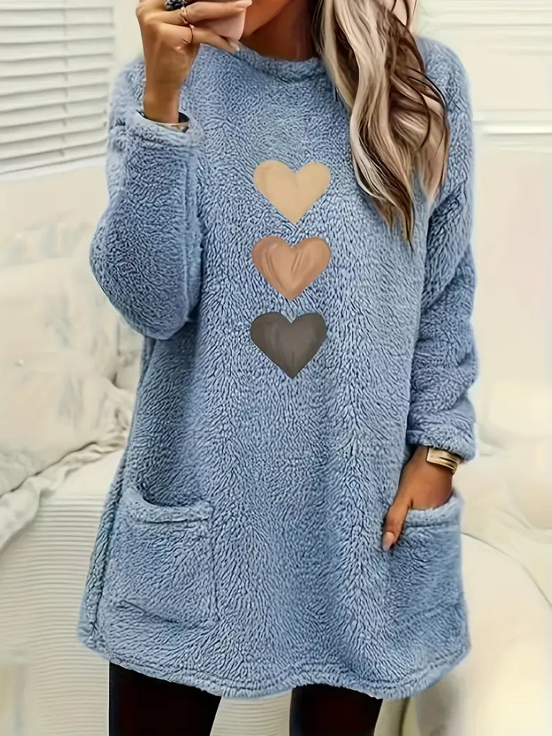 Patrice™ - Colorful Heart Fleece Sweatshirt with Pockets