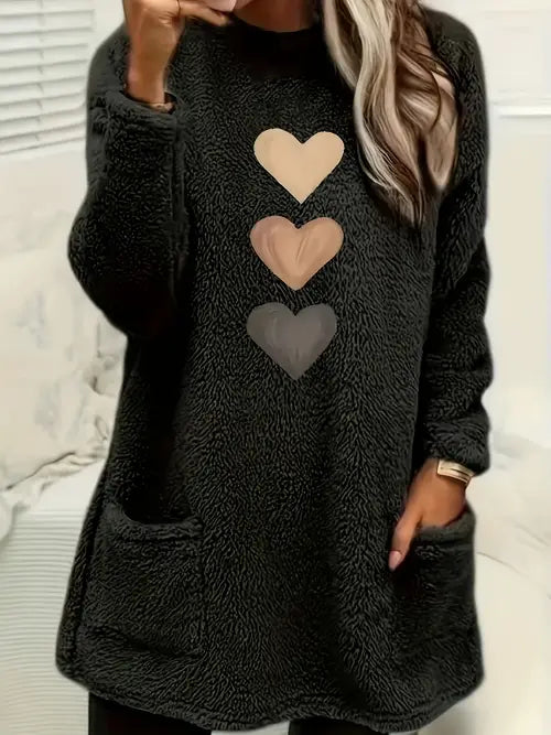 Patrice™ - Colorful Heart Fleece Sweatshirt with Pockets