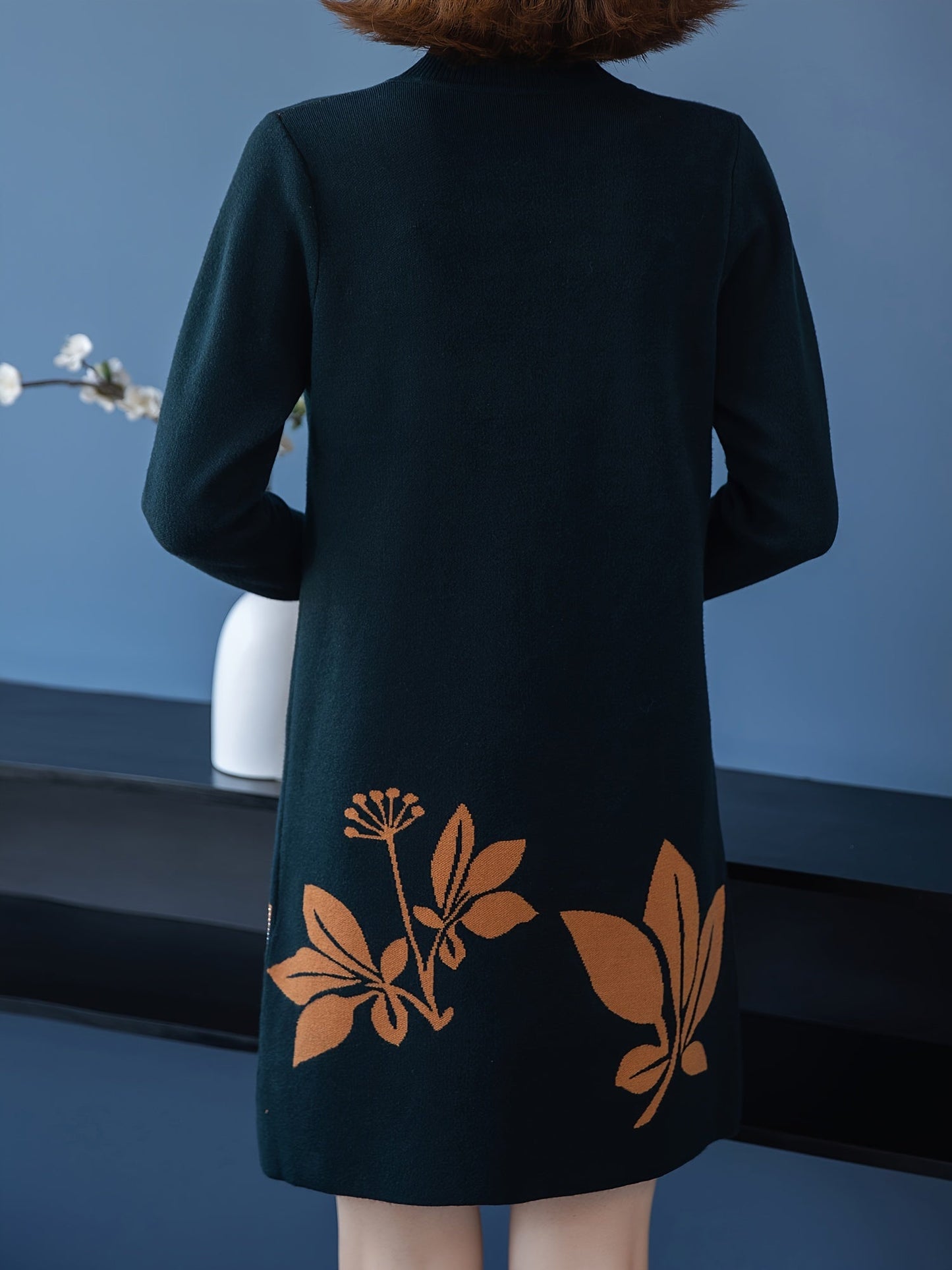 Lourdes™ - Elegant Floral Crew Neck Sweater Dress
