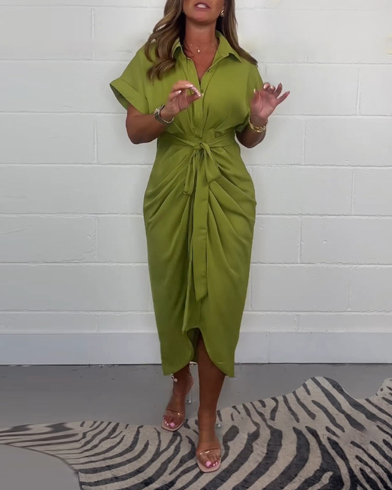 Marit™ - Elegant Pleated Dress with Shirt Collar