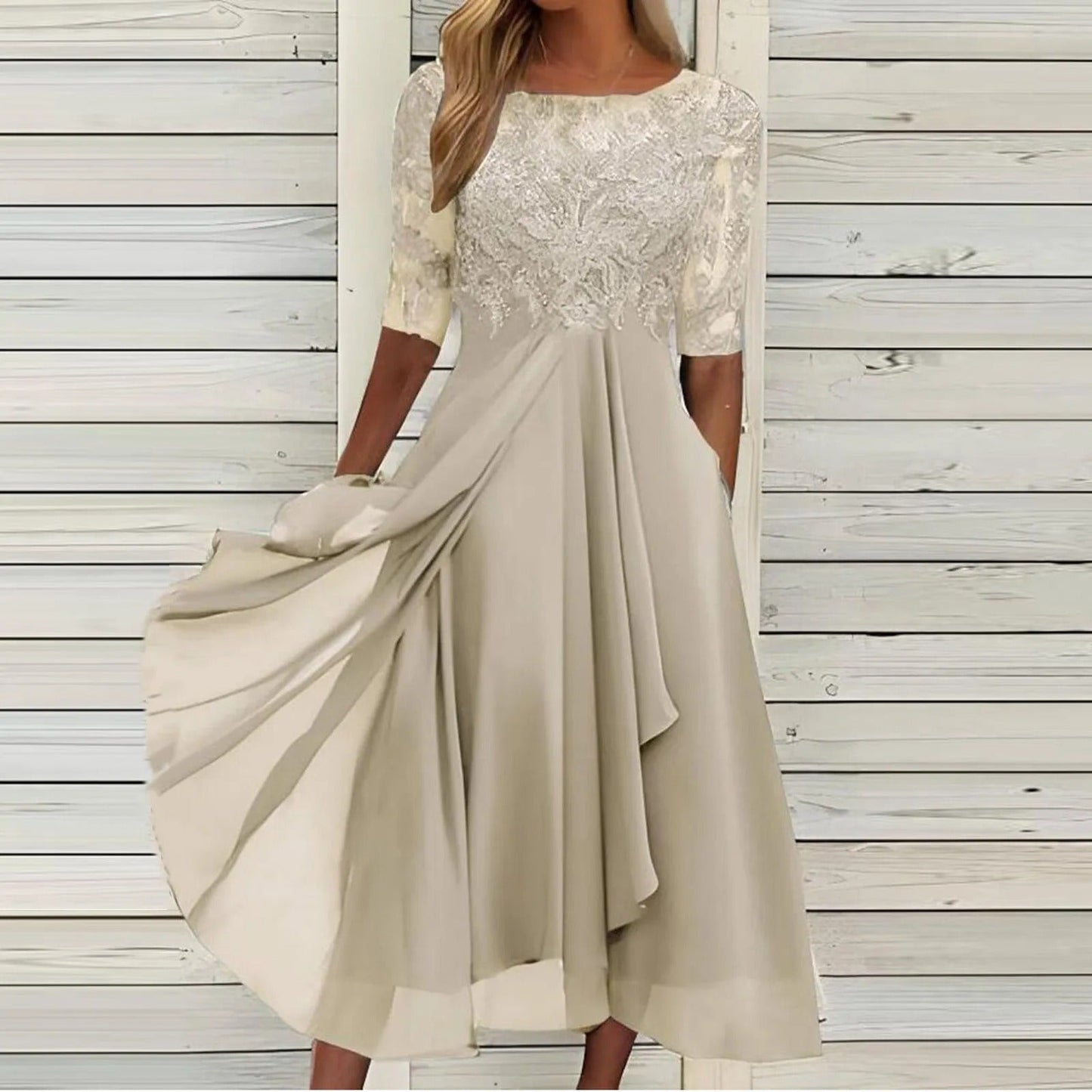 Amya™ - Elegant Embroidered Chiffon Dress