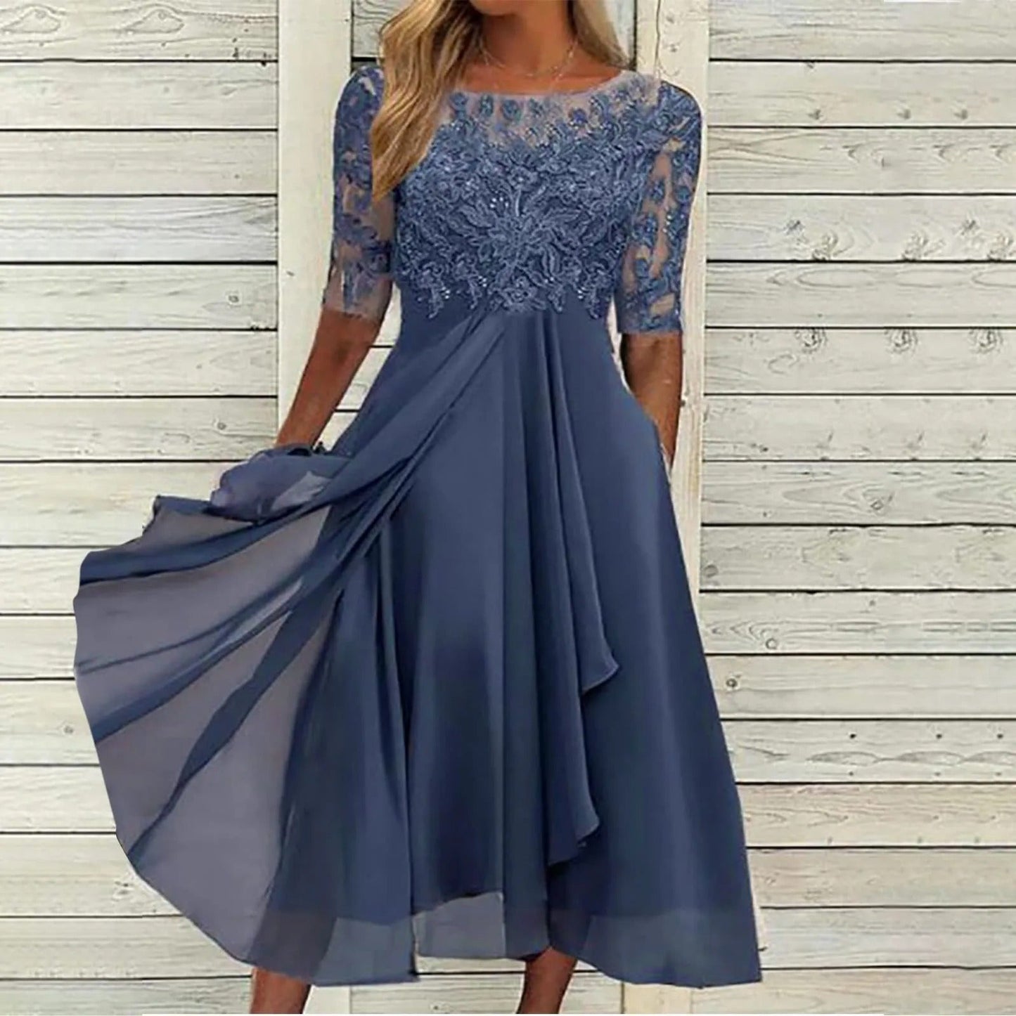 Amya™ - Elegant Embroidered Chiffon Dress