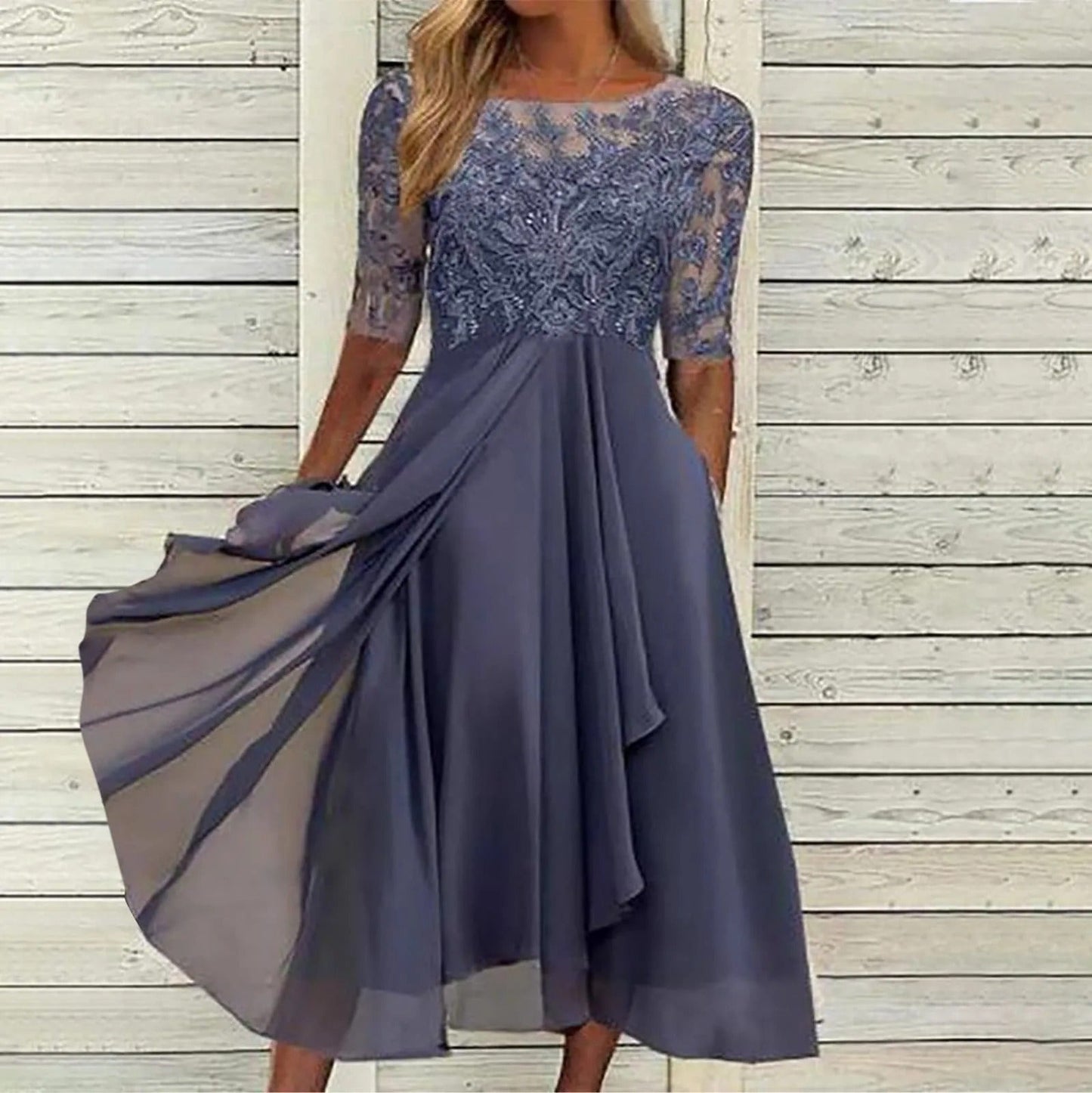 Amya™ - Elegant Embroidered Chiffon Dress