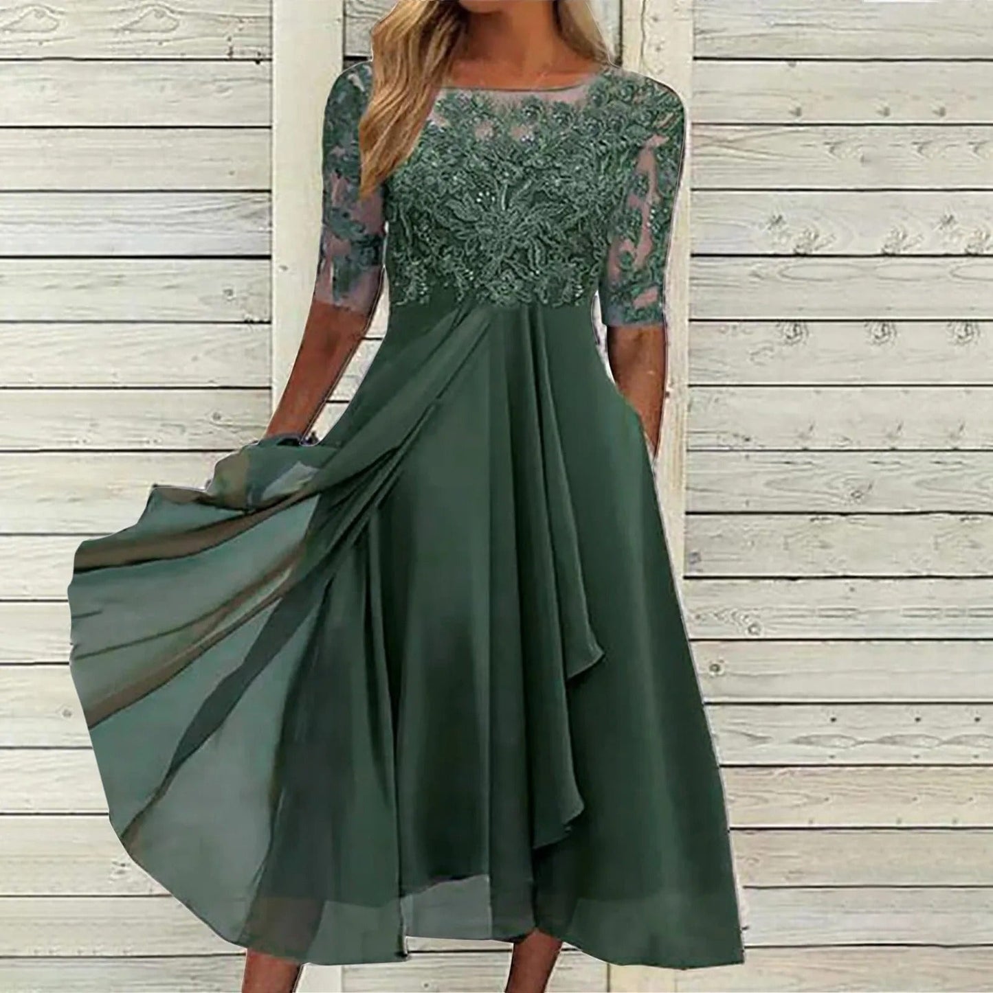 Amya™ - Elegant Embroidered Chiffon Dress