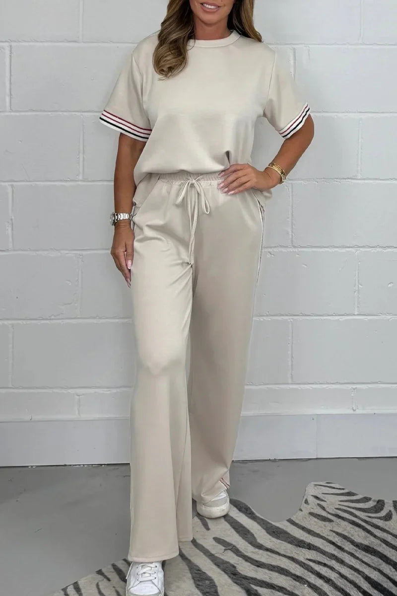 T-shirt à manches courtes et jogging à rayures latérales pour femme Milla™