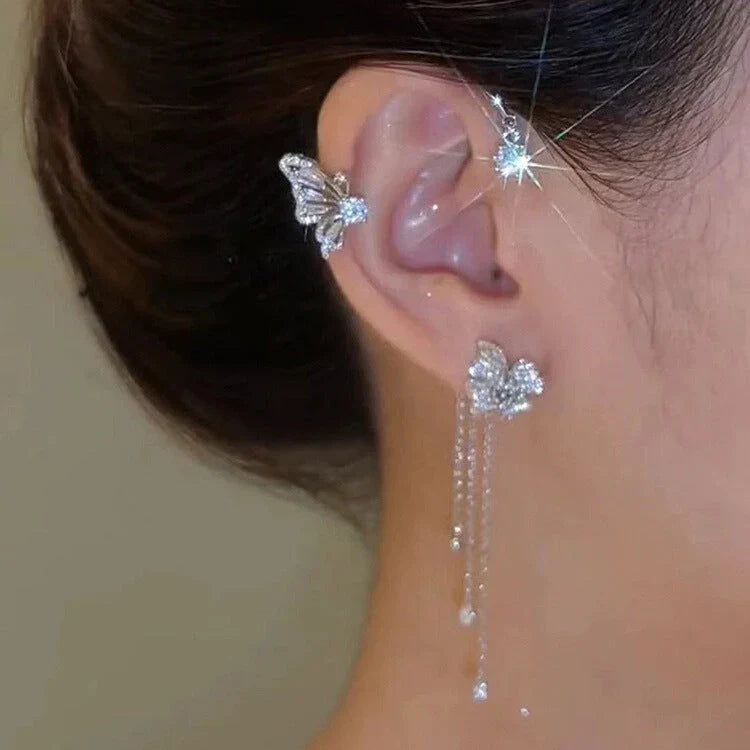 Elegant Butterfly Flower Earrings with Tassels