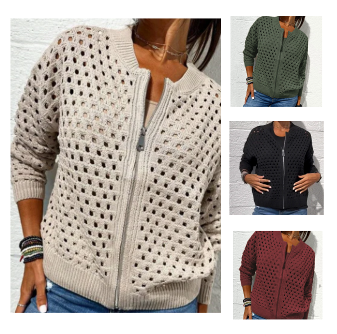 Florence™ - Women's Knitted Jacket with Zipper and Cutouts