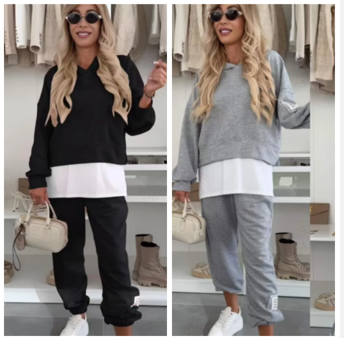 Philippine™ - Patchwork Hooded Sweatshirt Set