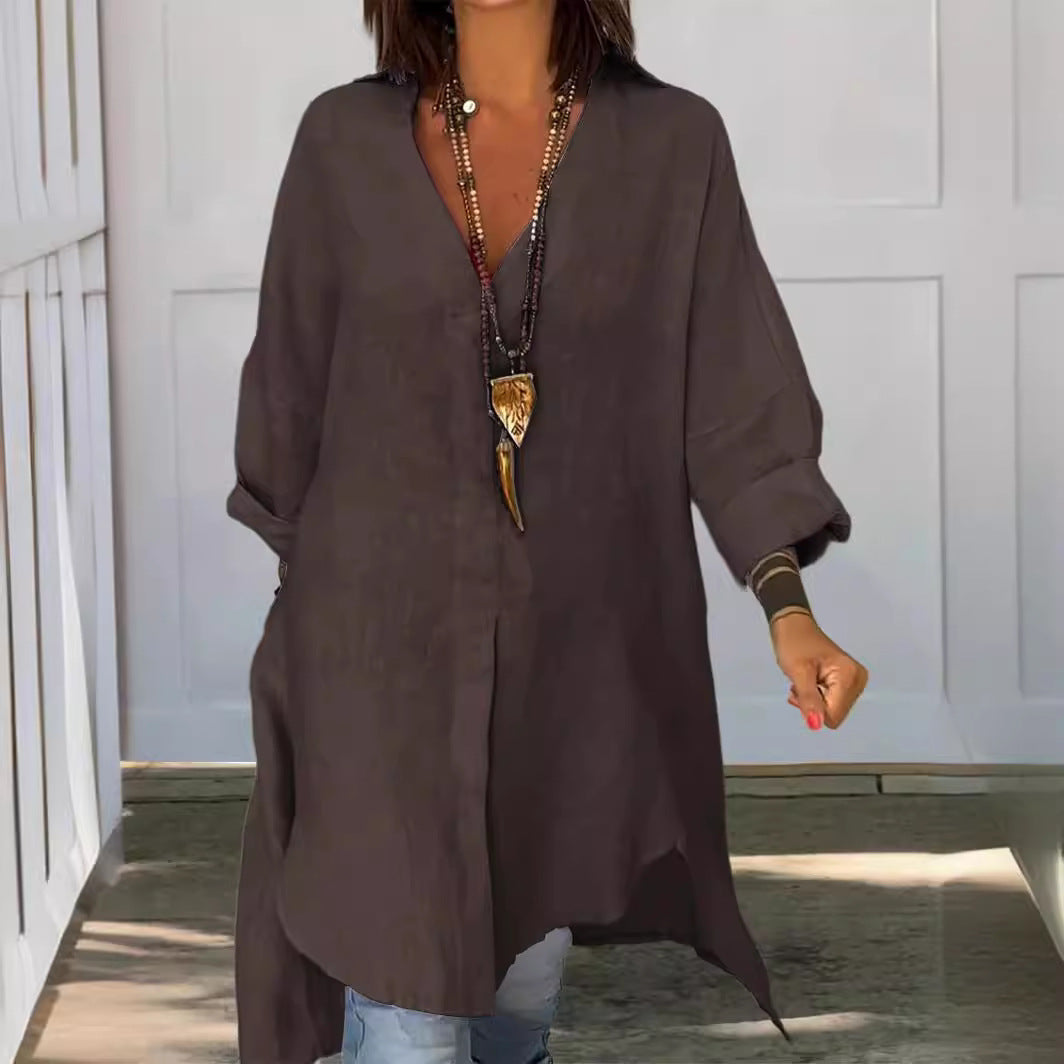 Marine™ - Casual linen and cotton V-neck shirt