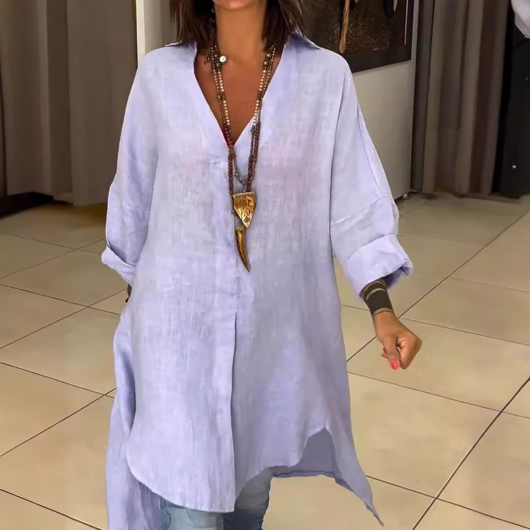 Marine™ - Casual linen and cotton V-neck shirt
