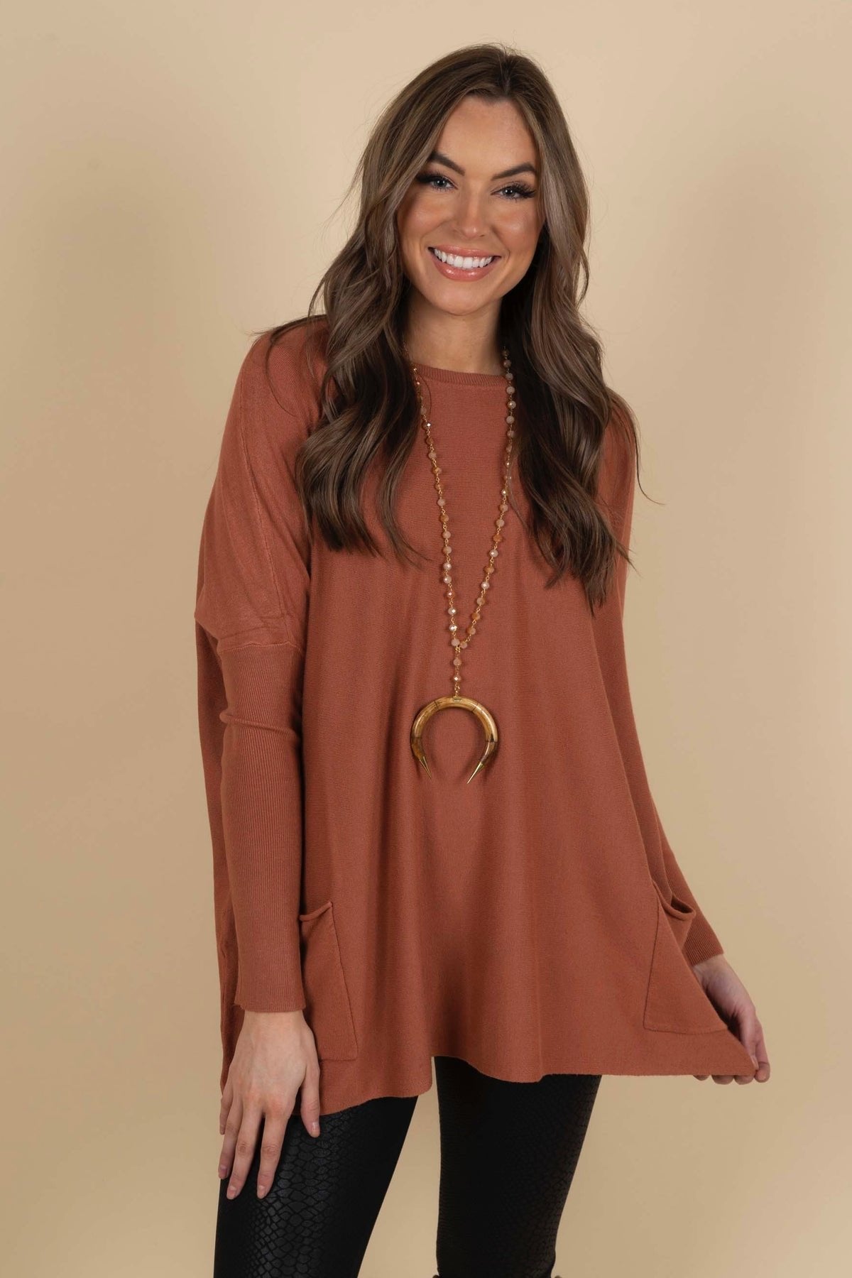Chanel™ - Women's Long Sleeve Tunic Sweater with Pockets