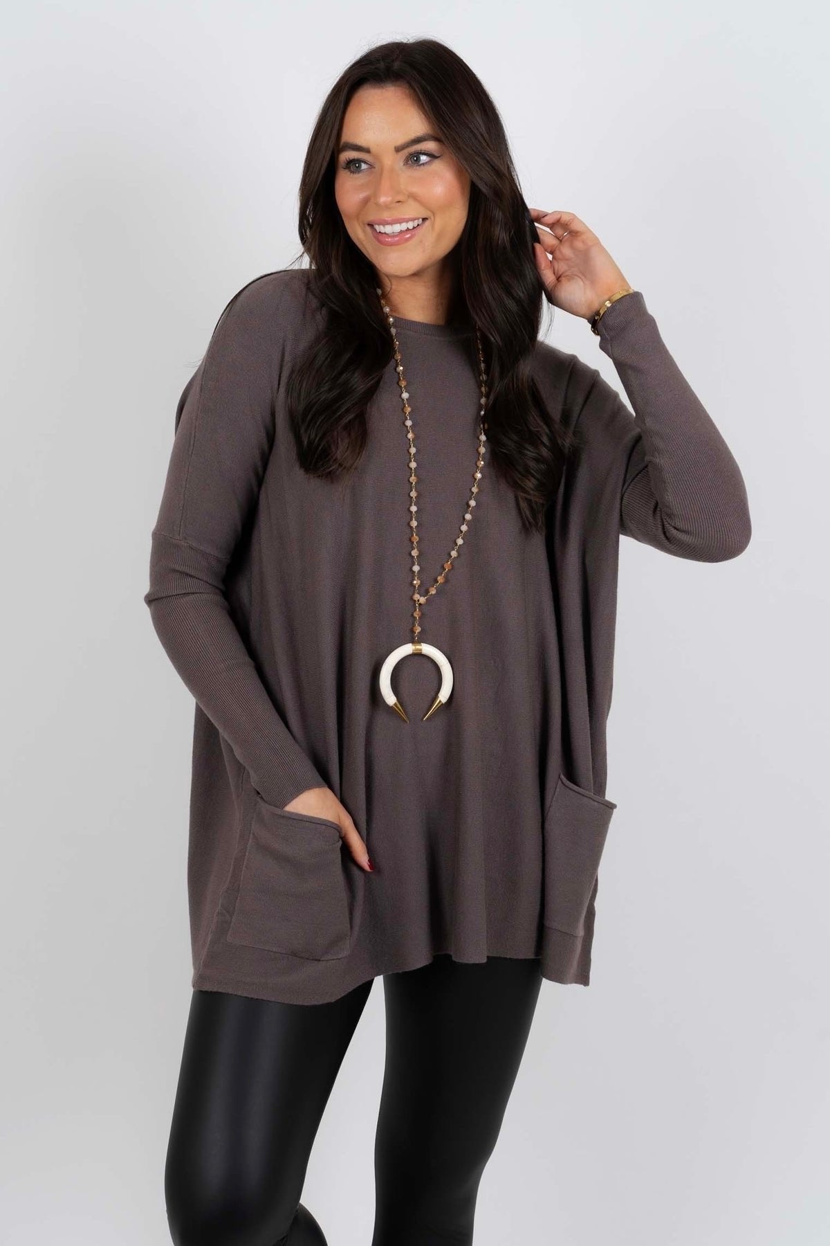 Chanel™ - Women's Long Sleeve Tunic Sweater with Pockets
