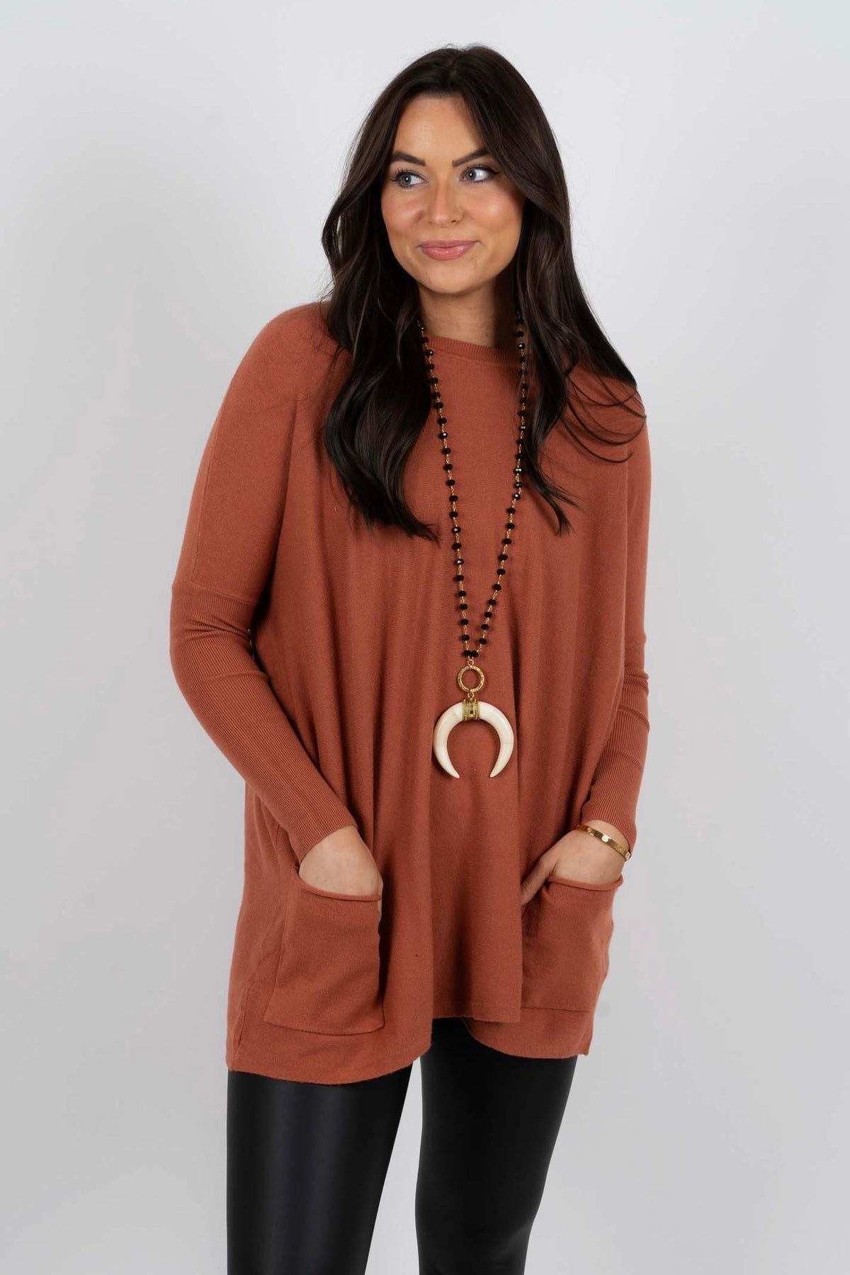 Chanel™ - Women's Long Sleeve Tunic Sweater with Pockets