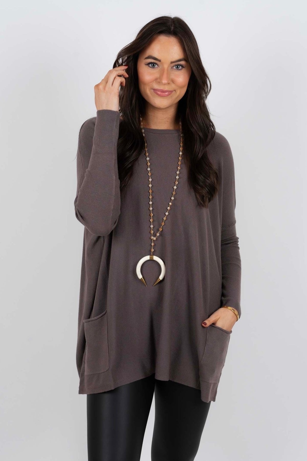 Chanel™ - Women's Long Sleeve Tunic Sweater with Pockets