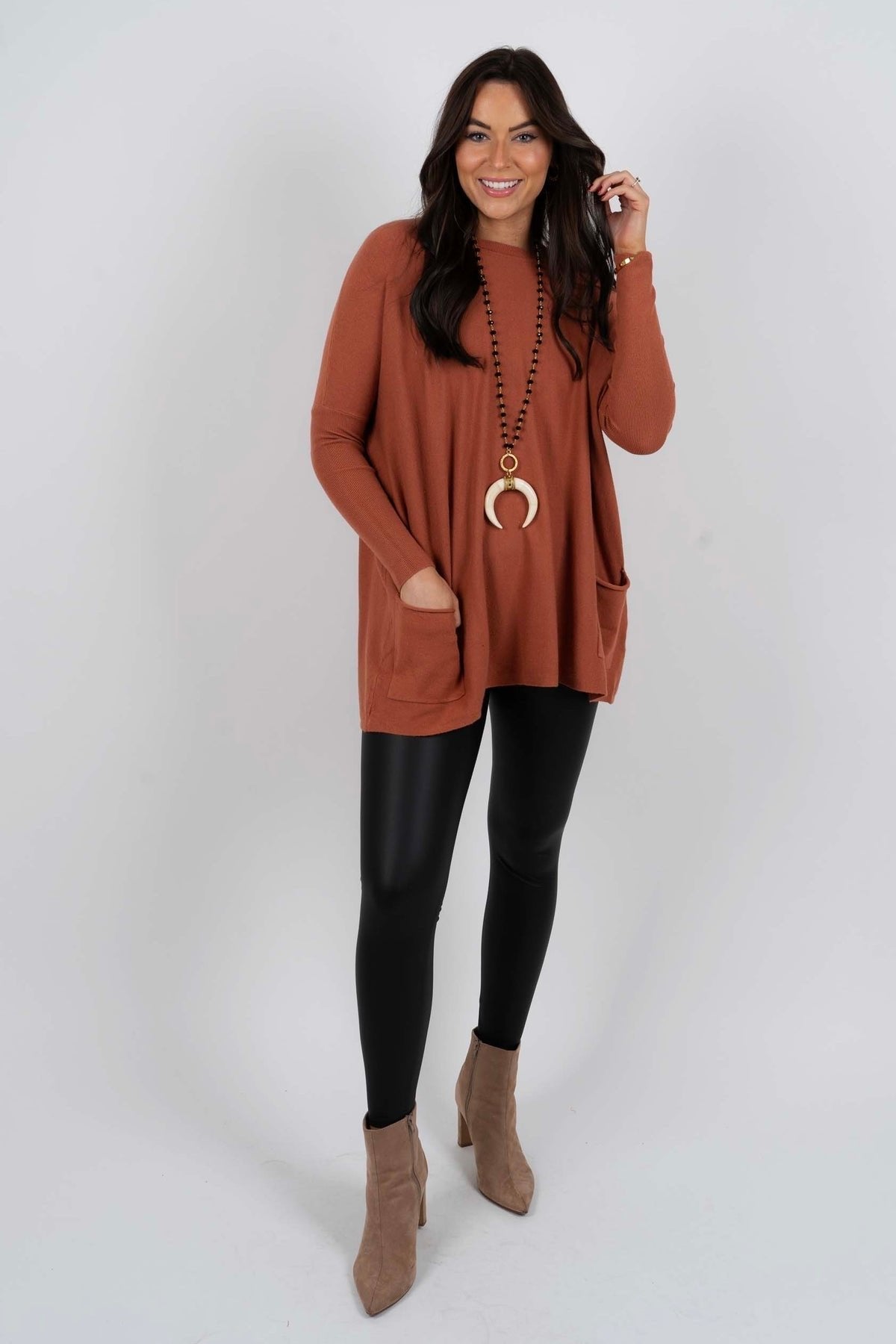 Chanel™ - Women's Long Sleeve Tunic Sweater with Pockets