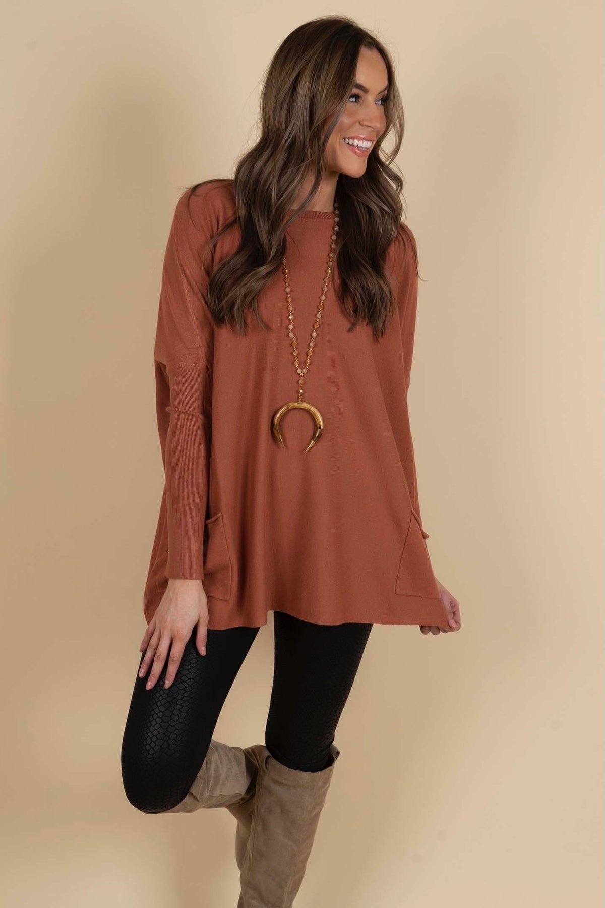 Chanel™ - Women's Long Sleeve Tunic Sweater with Pockets