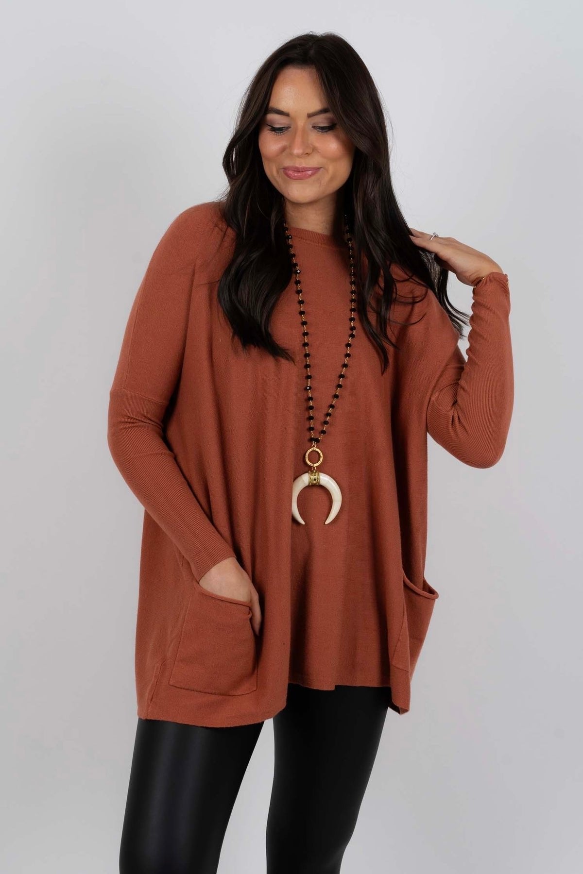 Chanel™ - Women's Long Sleeve Tunic Sweater with Pockets