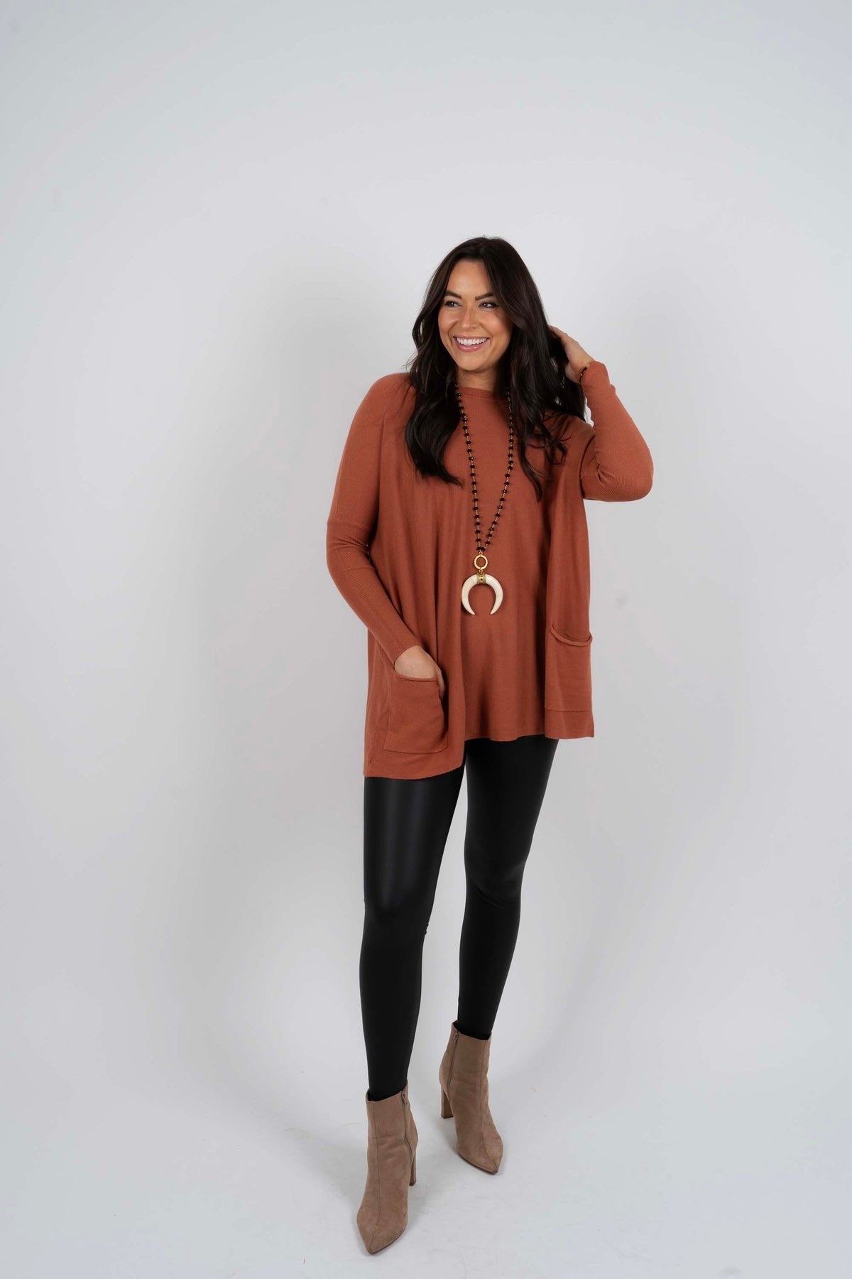 Chanel™ - Women's Long Sleeve Tunic Sweater with Pockets