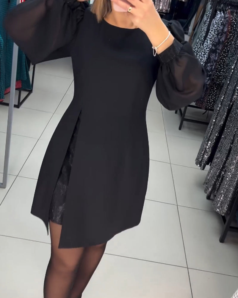 Carine™ - Elegant two-piece midi dress with high slit