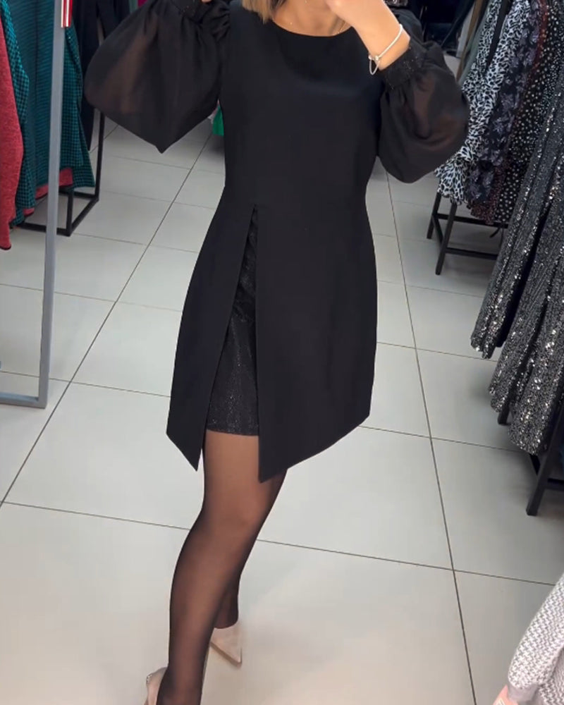 Carine™ - Elegant two-piece midi dress with high slit