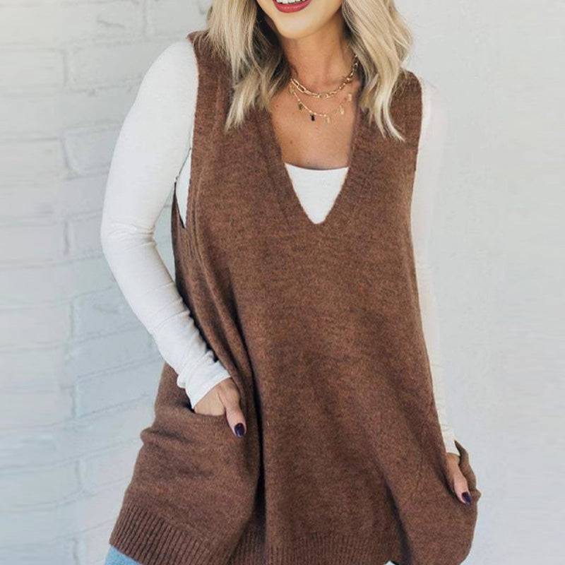 Carole™ - Sleeveless Knit Vest with Pockets and V-Neck