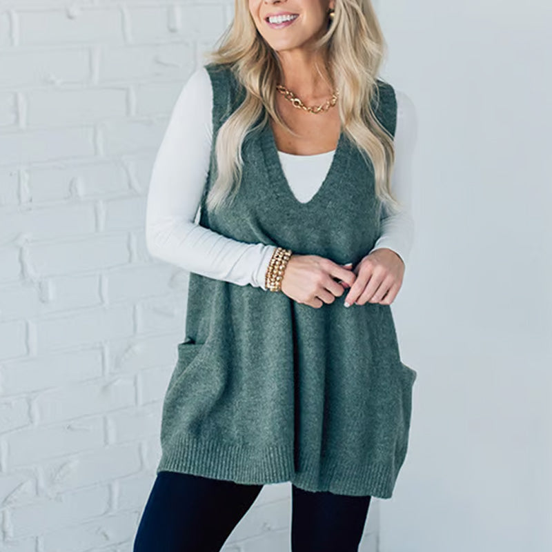 Carole™ - Sleeveless Knit Vest with Pockets and V-Neck
