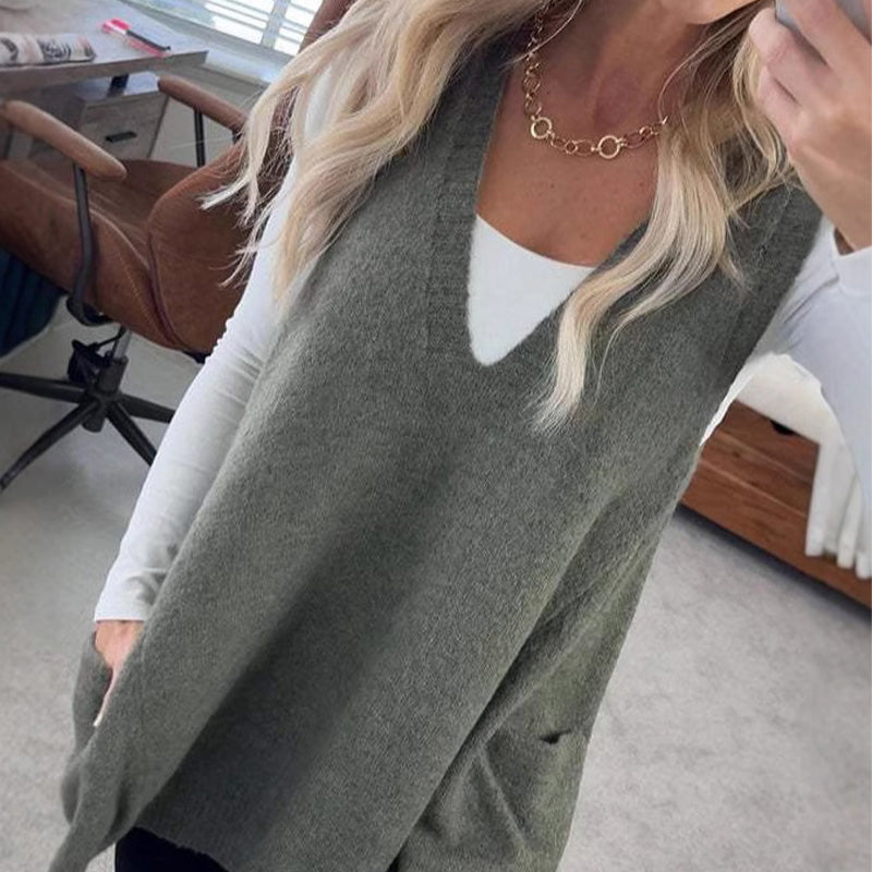 Carole™ - Sleeveless Knit Vest with Pockets and V-Neck