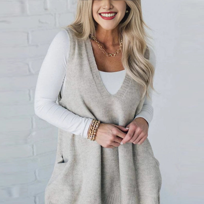 Carole™ - Sleeveless Knit Vest with Pockets and V-Neck