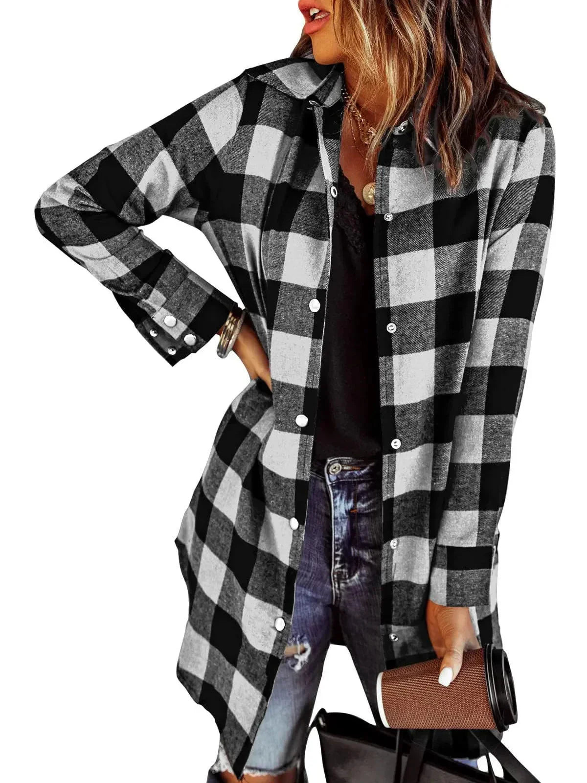 Larissa™ - Elegant Plaid Long Shirt Jacket