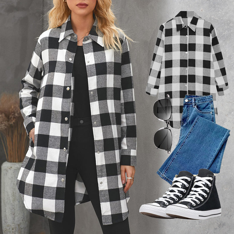 Larissa™ - Elegant Plaid Long Shirt Jacket