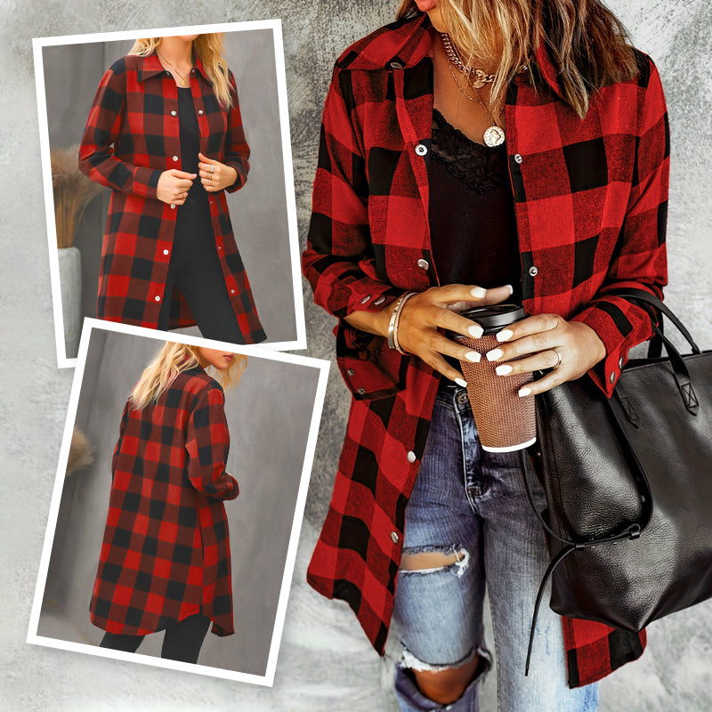 Larissa™ - Elegant Plaid Long Shirt Jacket