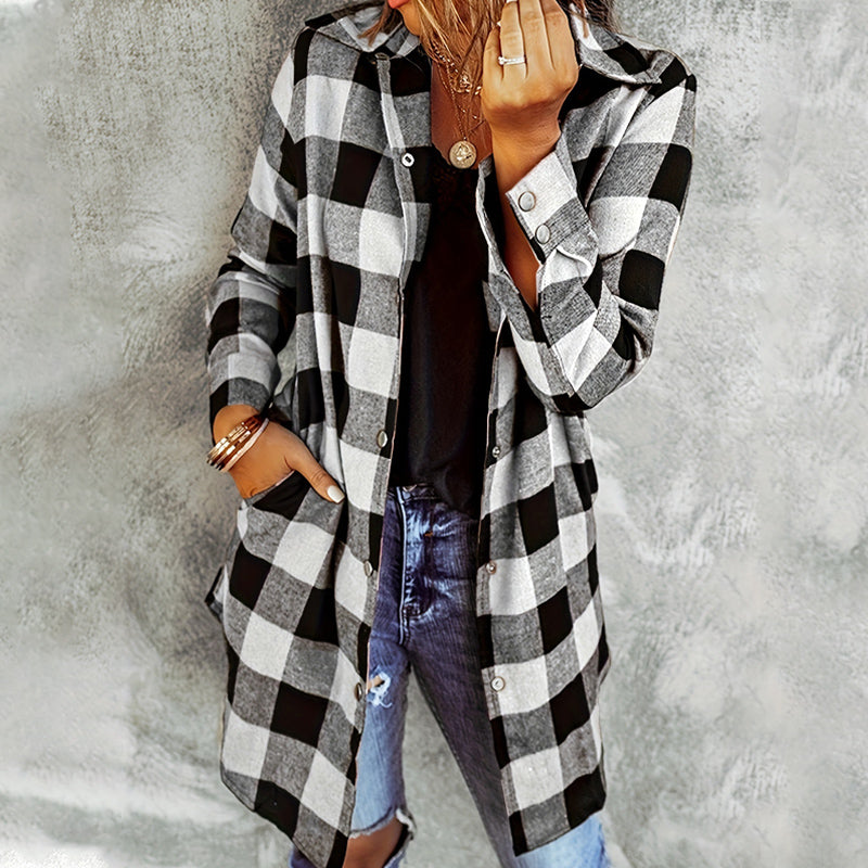 Larissa™ - Elegant Plaid Long Shirt Jacket