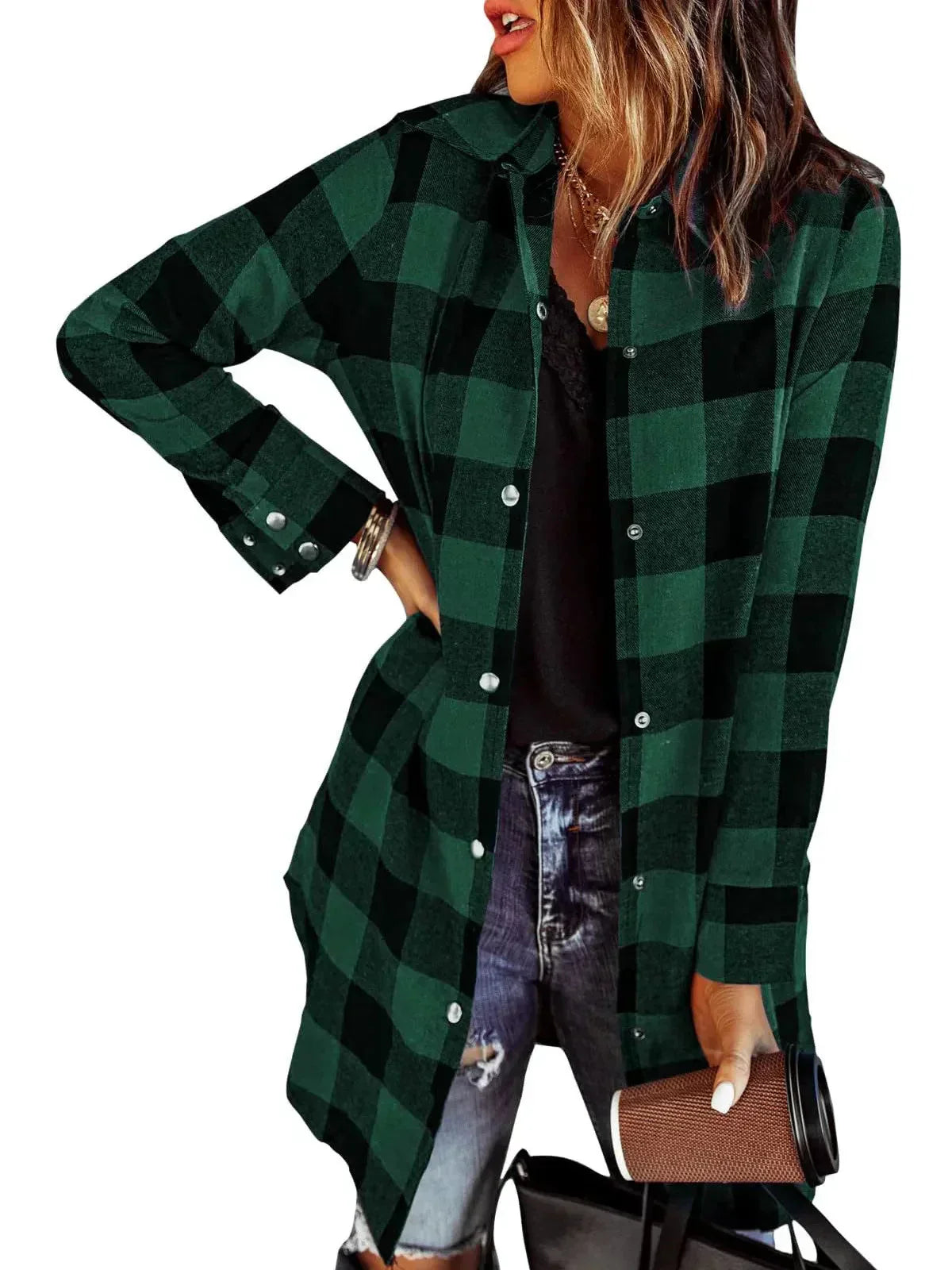 Larissa™ - Elegant Plaid Long Shirt Jacket