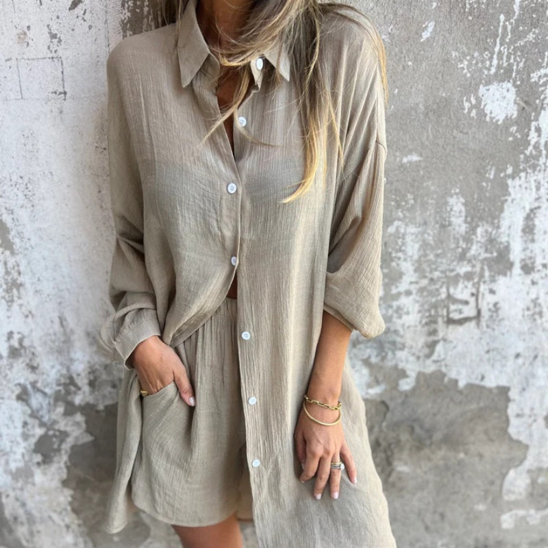 Alora™ - Women's Long Sleeve Shirt and Shorts Set