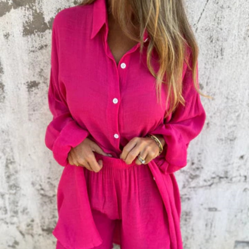 Alora™ - Women's Long Sleeve Shirt and Shorts Set