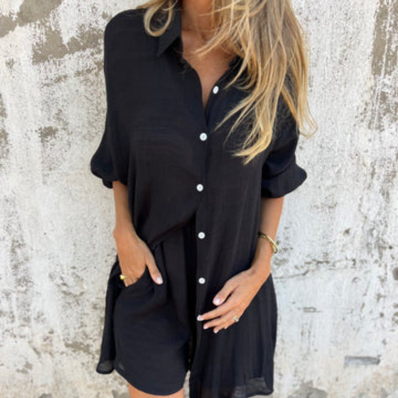 Alora™ - Women's Long Sleeve Shirt and Shorts Set