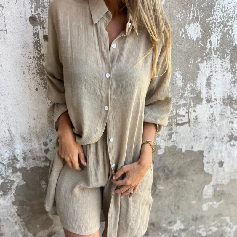 Alora™ - Women's Long Sleeve Shirt and Shorts Set