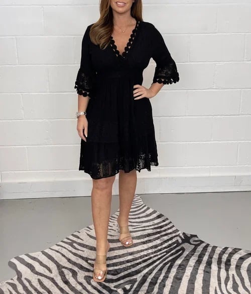 Berendina™ - V-Neck Embroidered Lace Dress