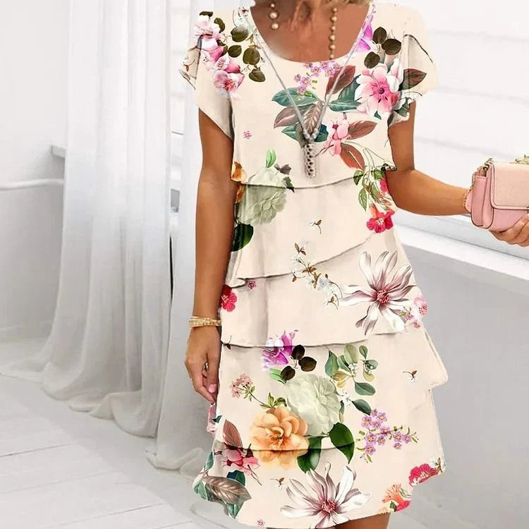 Elif™ - Pleated Floral Ruffle Dress