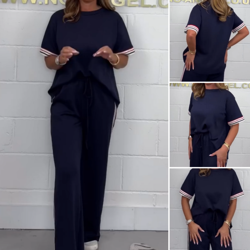 T-shirt à manches courtes et jogging à rayures latérales pour femme Milla™