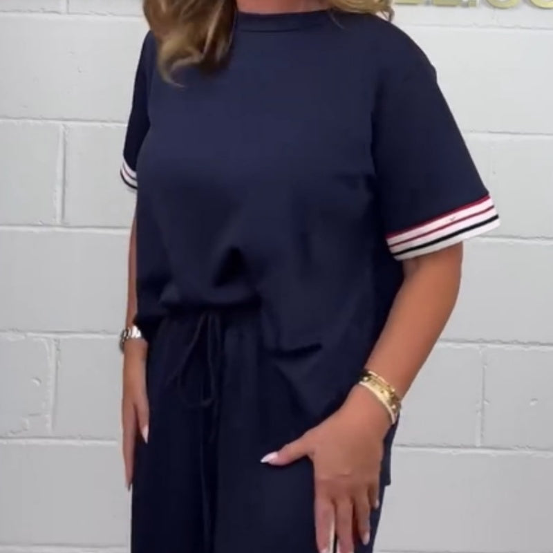 T-shirt à manches courtes et jogging à rayures latérales pour femme Milla™