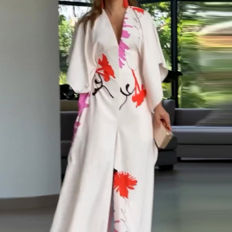 Séverine™ - Floral Jumpsuit with Irregular Sleeves and Wide Legs