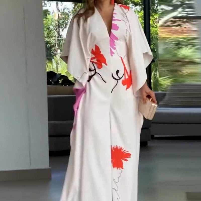 Séverine™ - Floral Jumpsuit with Irregular Sleeves and Wide Legs
