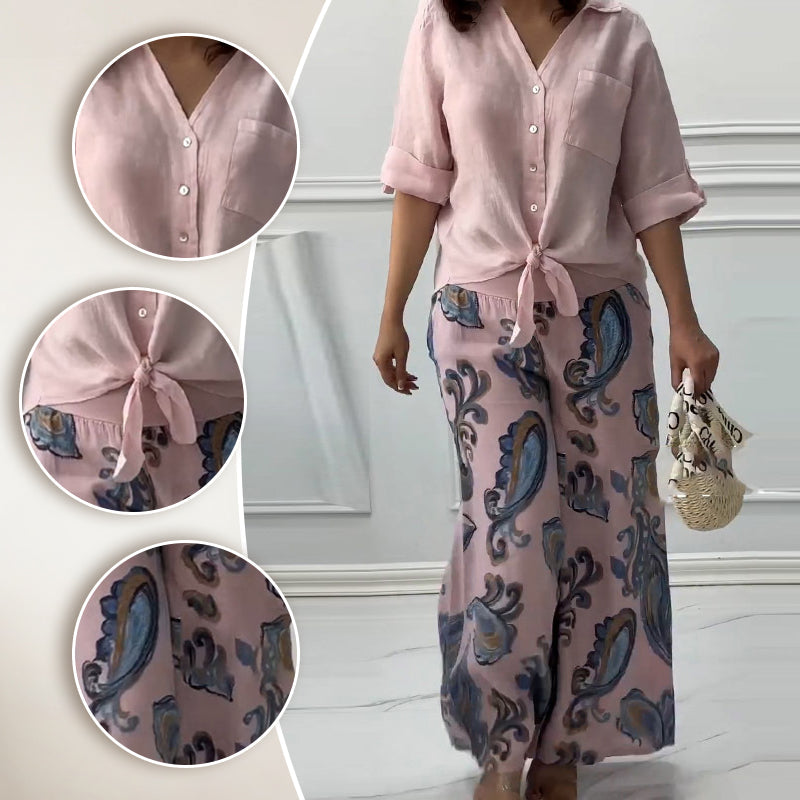 Penelope™ - Two-Piece Cardigan and High-Waisted Pants Set