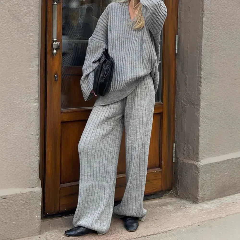 Jeannie™ - Burgundy set with sweater and wide leg pants